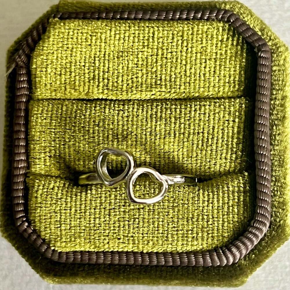 Titanium Steel Silver Double Open Heart Ring Size 7